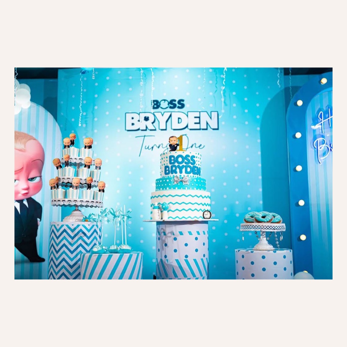 Boss Baby Tiered First Birthday Cake — original Noel’s cake photograph