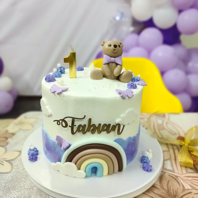Teddy & Rainbow First Birthday Cake — Noel’s original cake